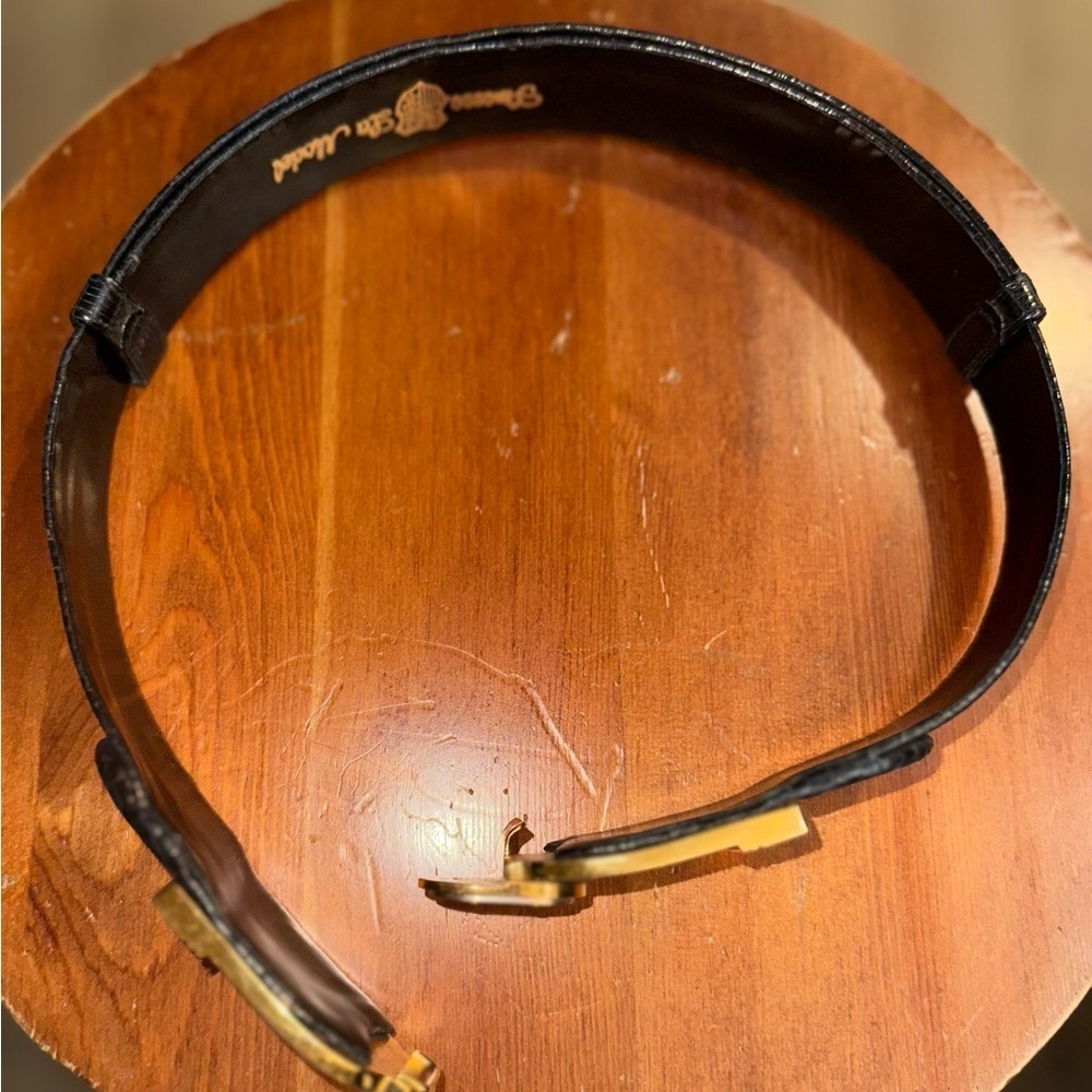 Vintage Finesse la model genuine lizard skin Black adjustable Belt horse shoe - Picture 5 of 6